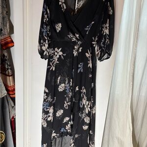 Calvin Klein Black Floral Maxi Dress with Blue and Cream Accents